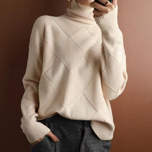 Helen – Damen Rollkragenpullover mit Rautenstruktur