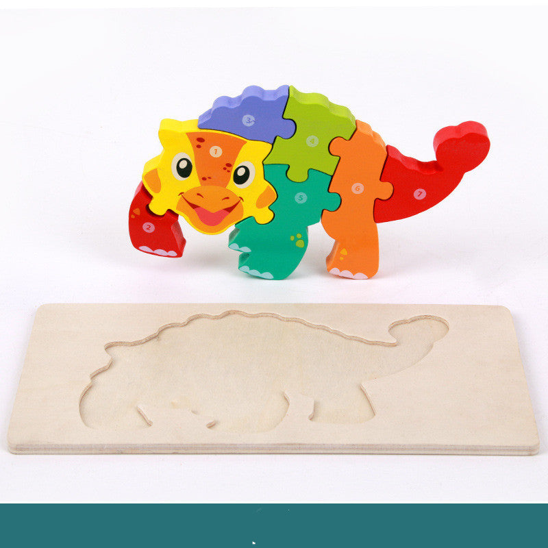 Kinder 3D Dinosaurier Holzpuzzle Lernspielzeug – Pädagogisches Steckspiel für Jungen und Mädchen, Vorschule