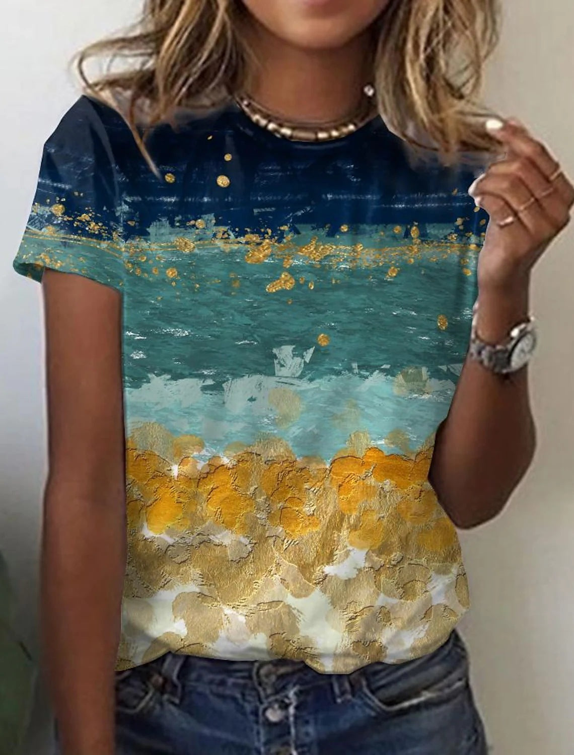 Zoe – Abstraktes Retro-Print-T-Shirt mit kurzen Ärmeln