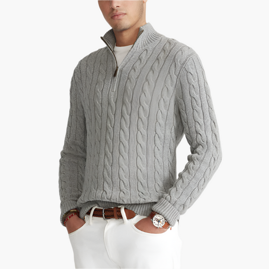 Herren Strickpullover mit Zopfmuster und Halbzipp – Eleganter Freizeitpullover für stilvolle Outfits