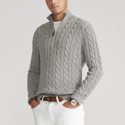 Herren Strickpullover mit Zopfmuster und Halbzipp – Eleganter Freizeitpullover für stilvolle Outfits