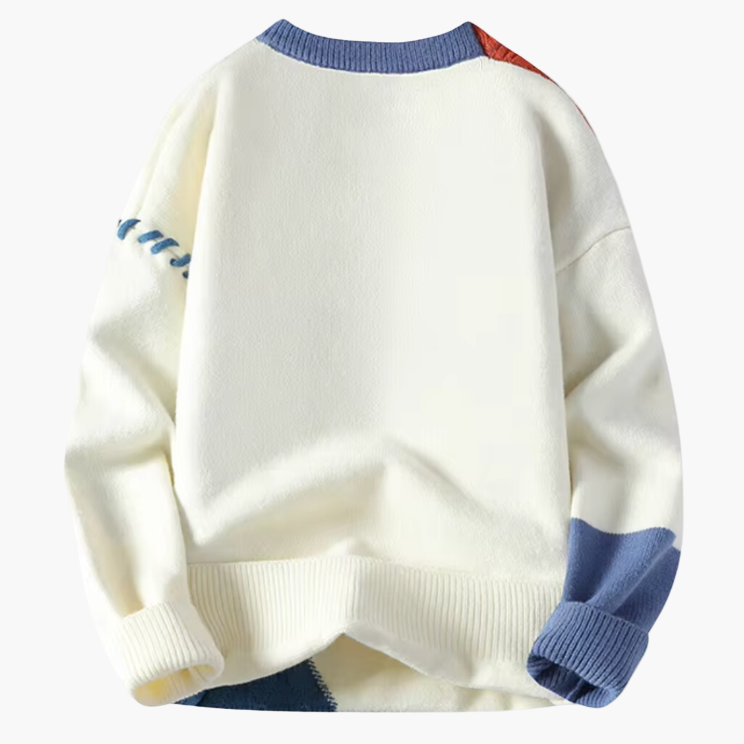 Herren Patchwork Strickpullover im modernen Stil – Komfortabler Freizeit- und Winterpullover