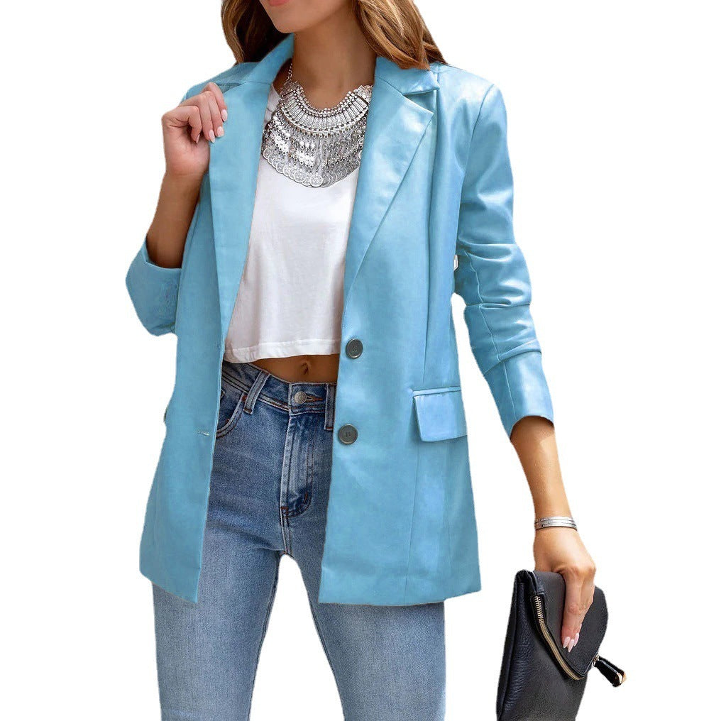 Ann – Langer Damen-PU-Cardigan mit Knöpfen