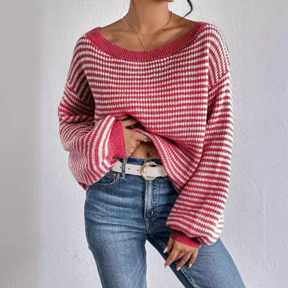 Natalie – Schulterausschnitt Pullover mit Kontrastfarben