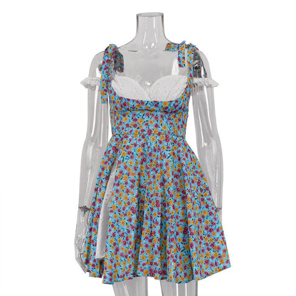 Zoe – Sexy Patchwork-Kleid mit Blumen und Schlitz