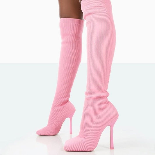 Lydia – Damen Overknee-Stiefel aus Wildleder mit hohem Absatz