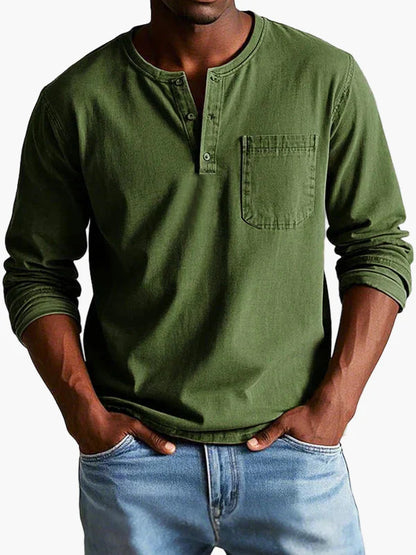 Herren Henley Langarmshirt Vintage Stil – Freizeit & Alltag, Klassischer Look