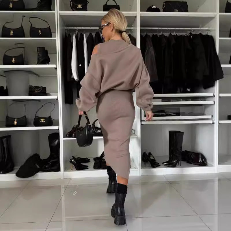 Judith – Langer Rock mit Off-Shoulder Pullover und Fledermausärmeln