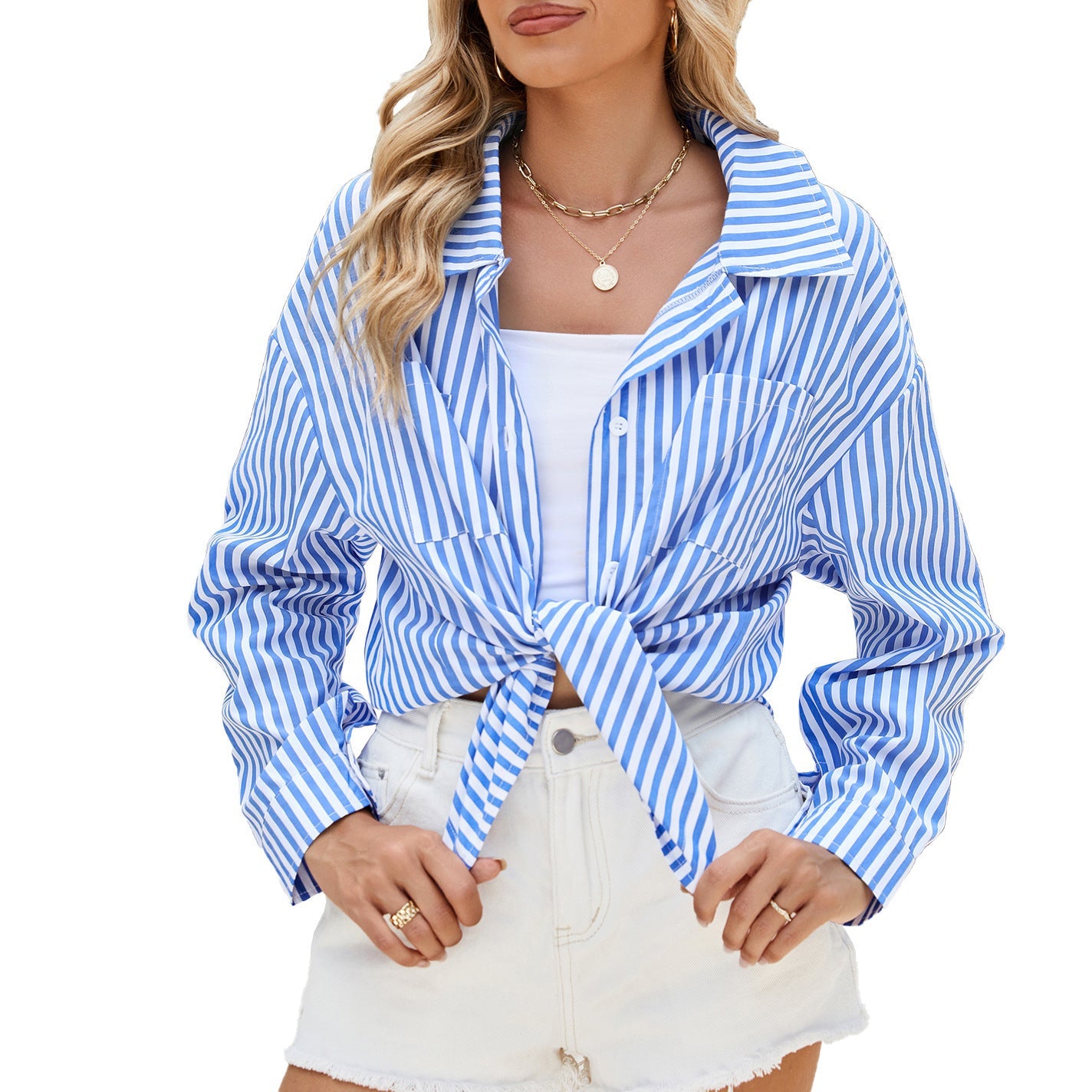 Megan – Gestreiftes Langarmhemd mit Taschen