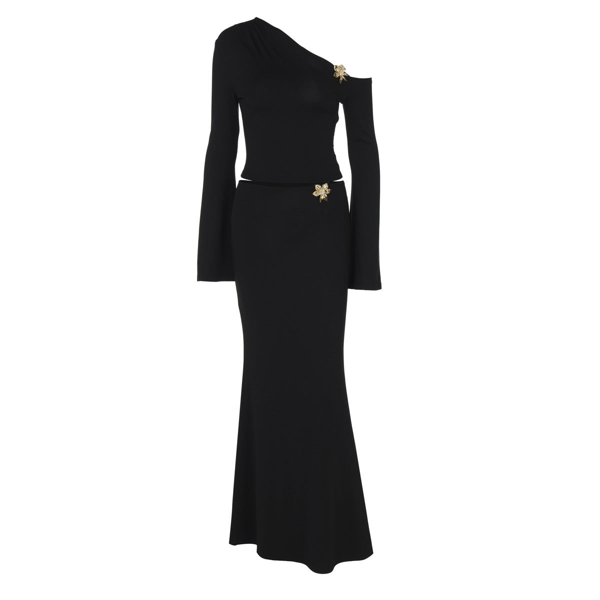 Diana – Elegantes Damenkleid mit Blumen und Glockenärmeln