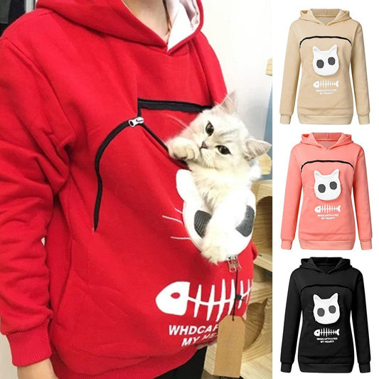 Karen – Damen Kapuzenpullover mit Katzen-Taschen-Design