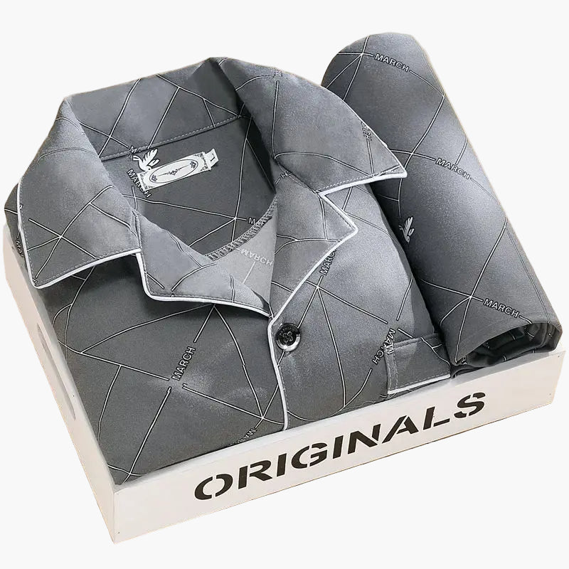 Herren Pyjama Set – Klassischer Schlafanzug mit Weizenmuster, Komfort-Loungewear