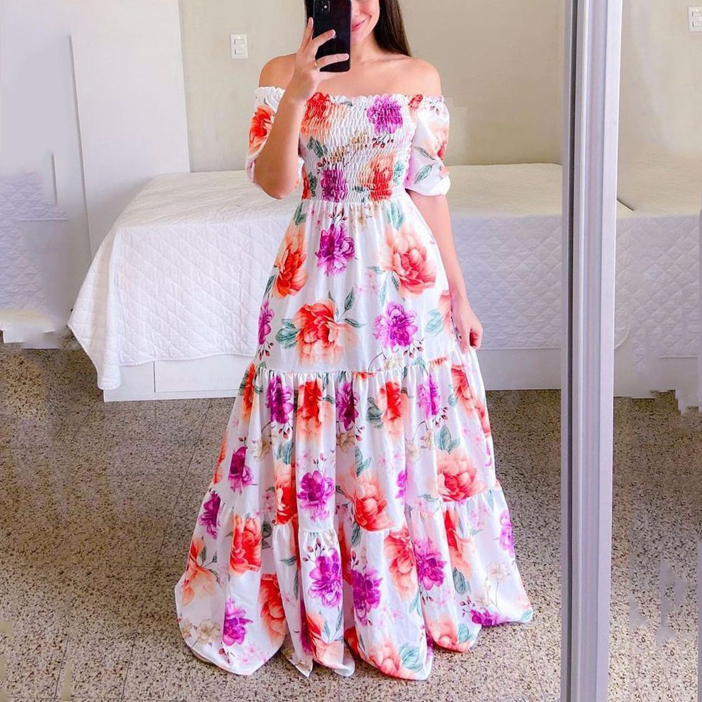 Heidi – Florales Damen-Maxikleid mit Off-Shoulder-Design