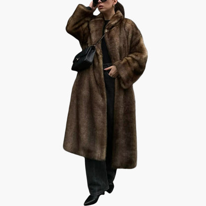Damen Langer Kunstfell-Mantel – Eleganter Winter Trenchcoat für stilvolle Outfits