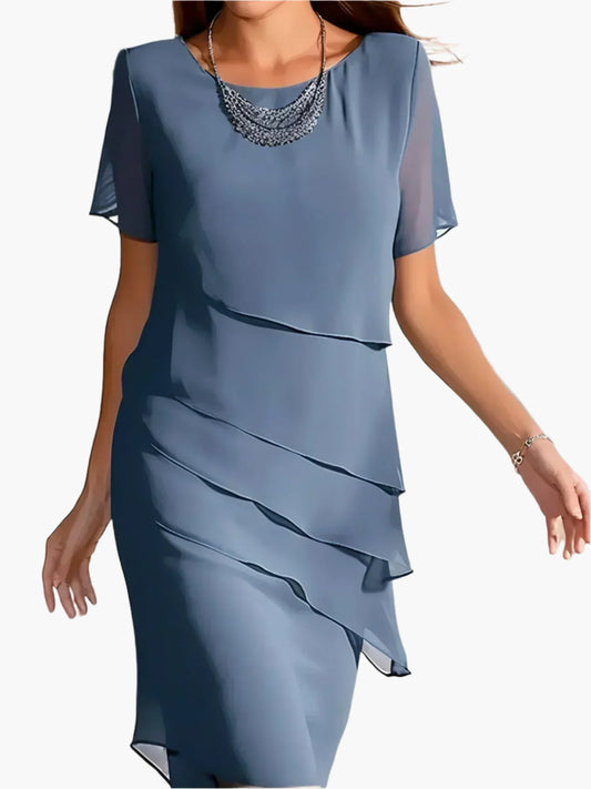 Damen Elegantes Chiffon-Kleid mit Lagenlook und figurformender Passform – Stilvolle Wahl für festliche Anlässe und Alltag