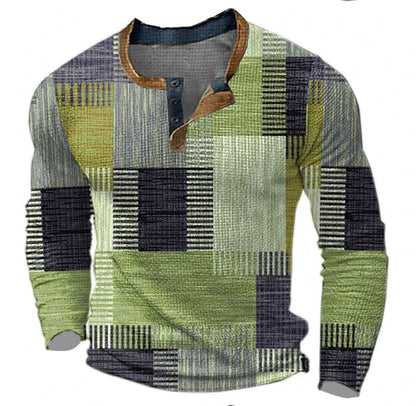 Herren Patchwork Langarmshirt – Modisches Henley für Herbst und Winter, Freizeit & Business
