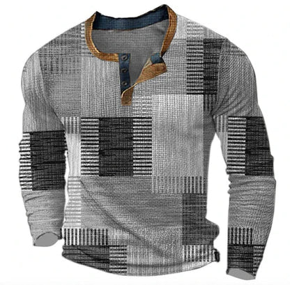 Herren Patchwork Langarmshirt – Modisches Henley für Herbst und Winter, Freizeit & Business