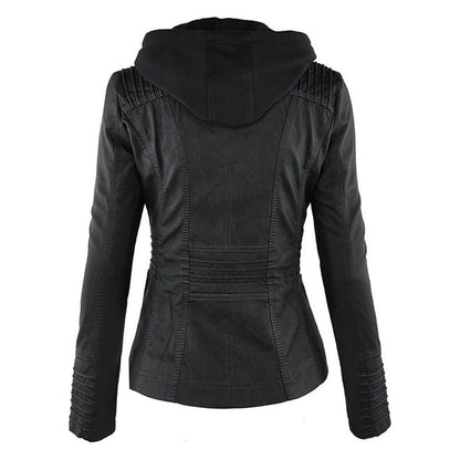 Damen Herbstjacke mit Kapuze – Modische Übergangsjacke im Biker-Stil mit Reißverschluss für Alltag und Freizeit