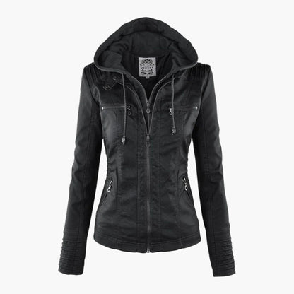 Damen Herbstjacke mit Kapuze – Modische Übergangsjacke im Biker-Stil mit Reißverschluss für Alltag und Freizeit