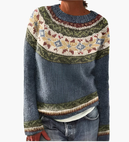 Damen Retro Strickpullover im Vintage-Stil – Bequemer Herbstpullover mit Muster