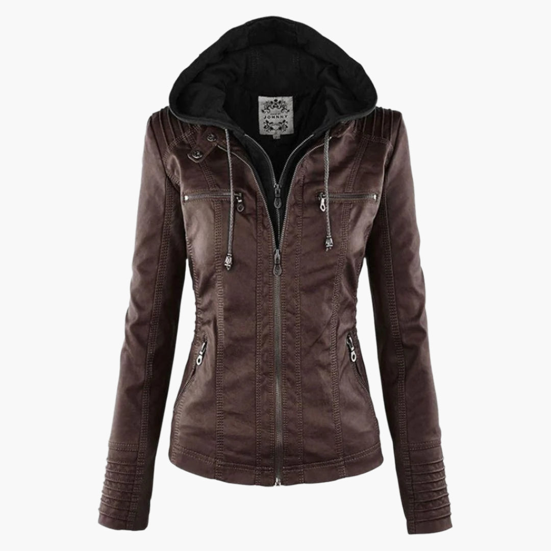 Damen Herbstjacke mit Kapuze – Modische Übergangsjacke im Biker-Stil mit Reißverschluss für Alltag und Freizeit