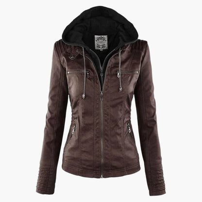 Damen Herbstjacke mit Kapuze – Modische Übergangsjacke im Biker-Stil mit Reißverschluss für Alltag und Freizeit