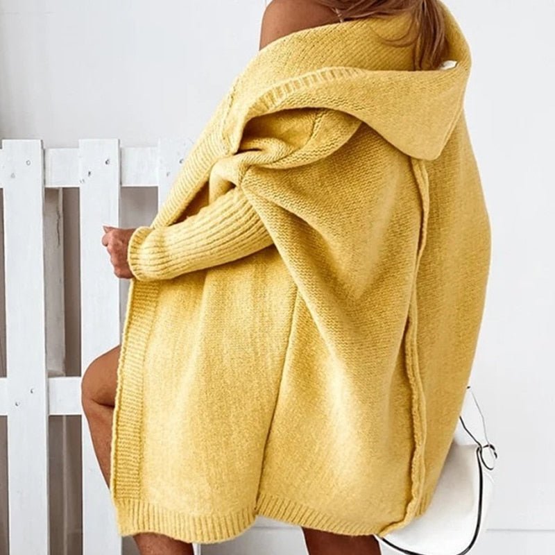 Damen Strick-Cardigan mit Kapuze – Lässiger Oversize Look für Herbst & Winter