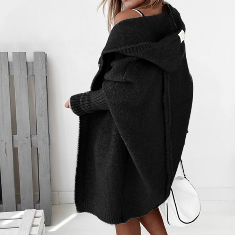 Damen Strick-Cardigan mit Kapuze – Lässiger Oversize Look für Herbst & Winter