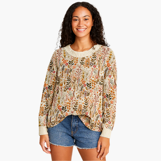 Damen Strickpullover mit floraler Stickerei – Lässiger Herbst-Winter Look, modisch & bequem