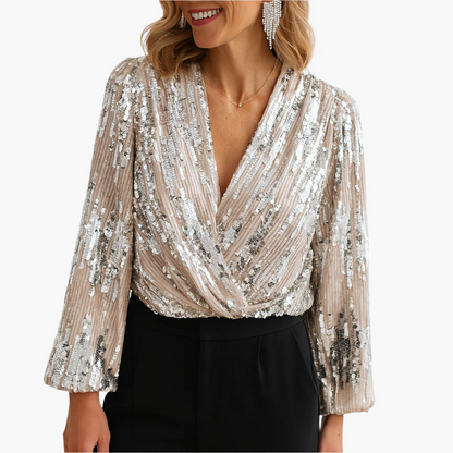 Damen Bluse Elegant Vintage Stil mit Pailletten – Perfekt für festliche Anlässe und Abendmode