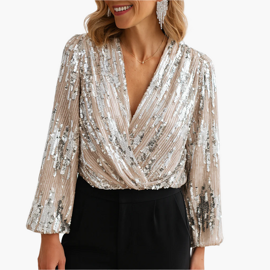 Damen Bluse Elegant Vintage Stil mit Pailletten – Perfekt für festliche Anlässe und Abendmode