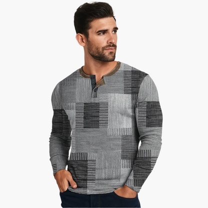 Herren Patchwork Langarmshirt – Modisches Henley für Herbst und Winter, Freizeit & Business