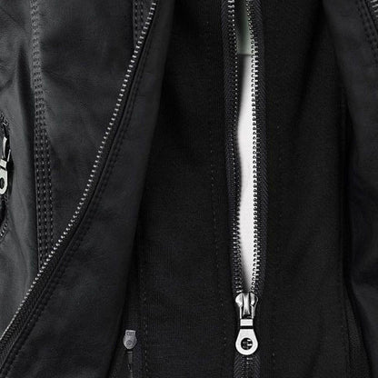 Damen Herbstjacke mit Kapuze – Modische Übergangsjacke im Biker-Stil mit Reißverschluss für Alltag und Freizeit