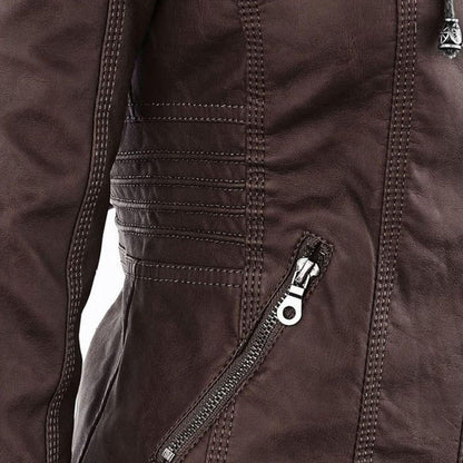 Damen Herbstjacke mit Kapuze – Modische Übergangsjacke im Biker-Stil mit Reißverschluss für Alltag und Freizeit