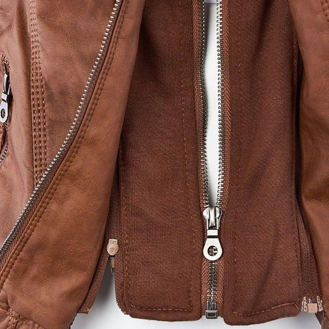 Damen Herbstjacke mit Kapuze – Modische Übergangsjacke im Biker-Stil mit Reißverschluss für Alltag und Freizeit