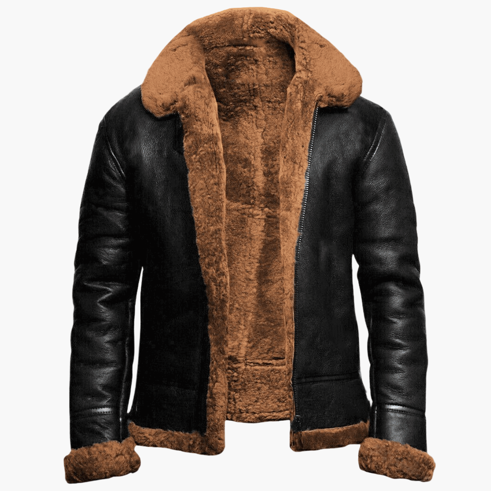 Herren Winter Lammfell Fliegerjacke – Klassische Pilotenjacke für kalte Tage