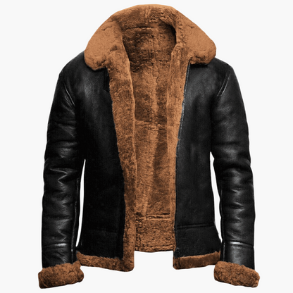 Herren Winter Lammfell Fliegerjacke – Klassische Pilotenjacke für kalte Tage