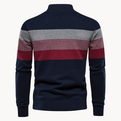 Herren Strickpullover mit Viertelreißverschluss – Eleganter Streifen-Look für Alltag und Büro