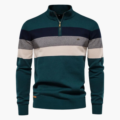 Herren Strickpullover mit Viertelreißverschluss – Eleganter Streifen-Look für Alltag und Büro