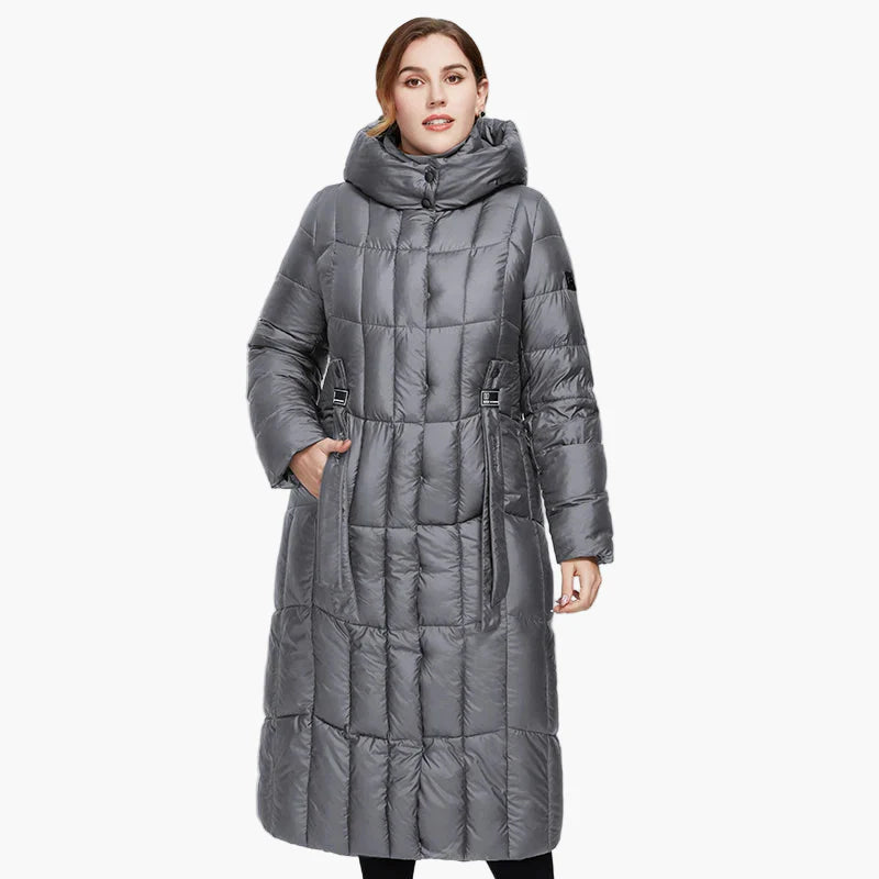 Damen Winter Steppmantel mit Kapuze – Modischer langer Outdoor Mantel für kalte Tage