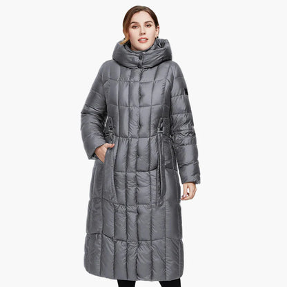 Damen Winter Steppmantel mit Kapuze – Modischer langer Outdoor Mantel für kalte Tage