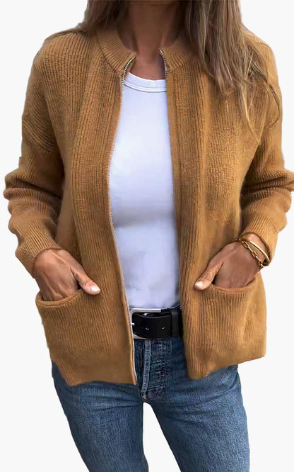 Damen Strickjacke mit Reißverschluss – Modischer Cardigan für Alltag und Freizeit