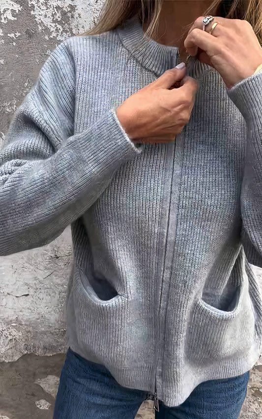 Damen Strickjacke mit Reißverschluss – Modischer Cardigan für Alltag und Freizeit