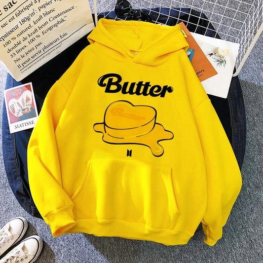 Mira – Gelber Kapuzenpullover mit Butter-Print