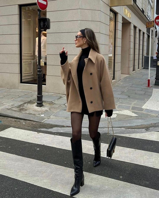 Damen Oversized Wollmix Mantel mit Doppelreiher und Boxy Fit – Trendige Herbst/Winter Jacke für stilvolle Looks