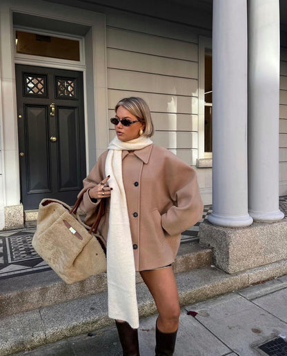 Damen Oversized Wollmix Mantel mit Doppelreiher und Boxy Fit – Trendige Herbst/Winter Jacke für stilvolle Looks