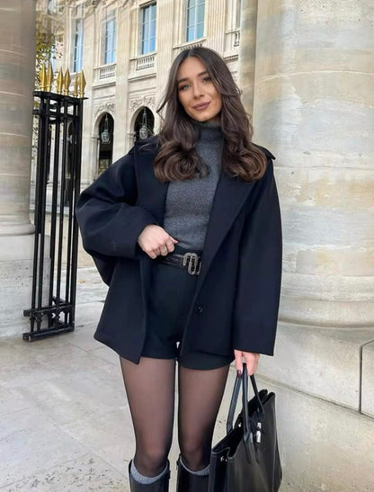 Damen Oversized Wollmix Mantel mit Doppelreiher und Boxy Fit – Trendige Herbst/Winter Jacke für stilvolle Looks