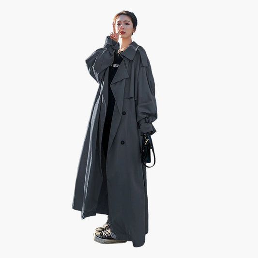 Damen Trenchcoat – Oversized Lange Passform, Klassischer Stil, Vielseitig für Alltag und Business