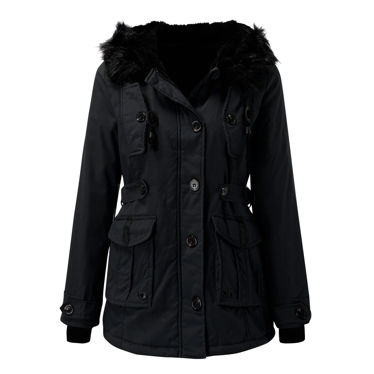 Damen Winter Parka mit Kunstpelzkapuze – Modischer Outdoor Mantel für kalte Tage