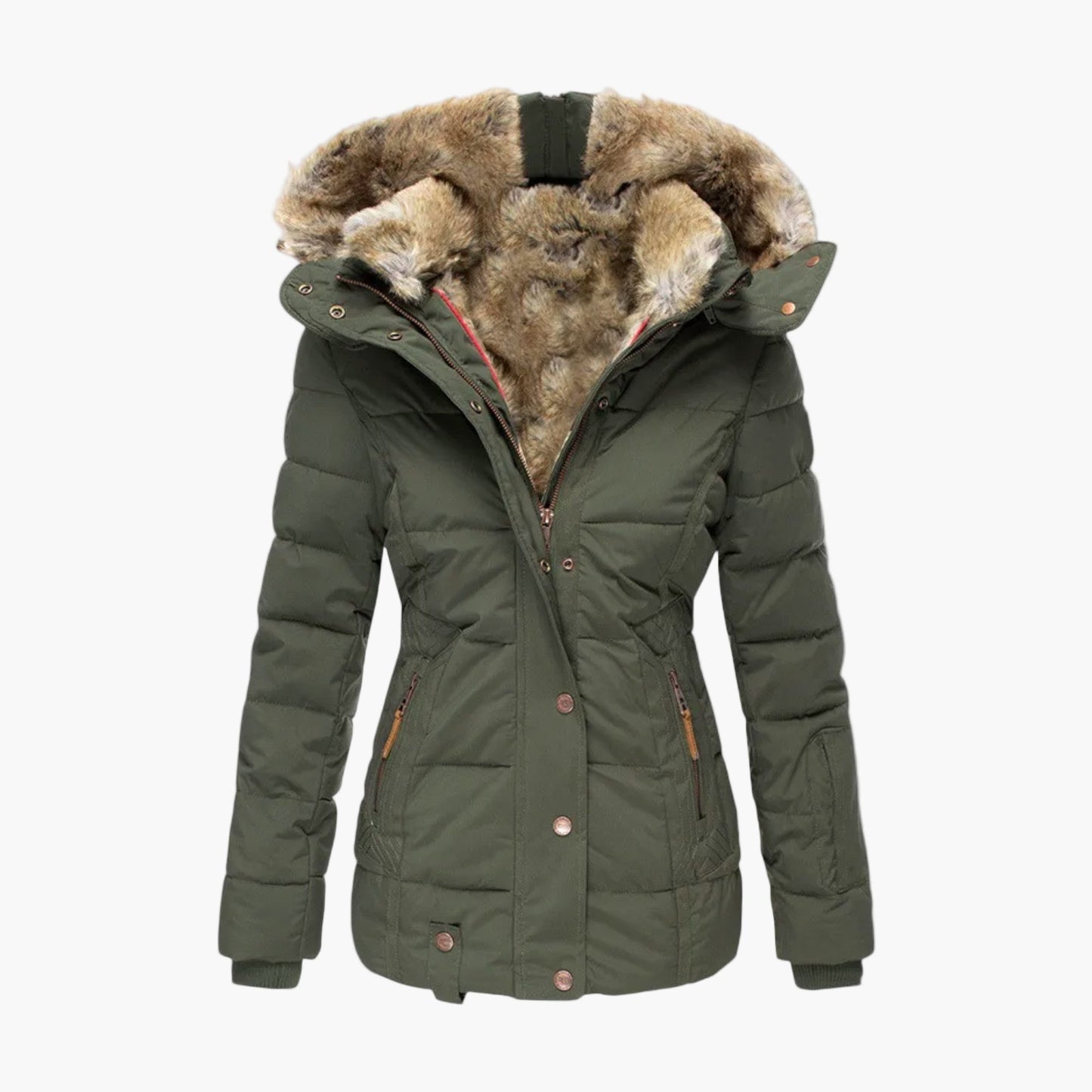 Damen Winterjacke mit Kapuze und Fellfutter – Elegante warme Outdoorjacke für Alltag & Freizeit